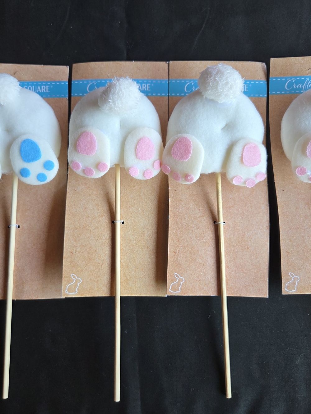 Crafted Plush Bunny Paw Picks-White,Blue & Pink Faux Floral Accent Set Of 4 NWT